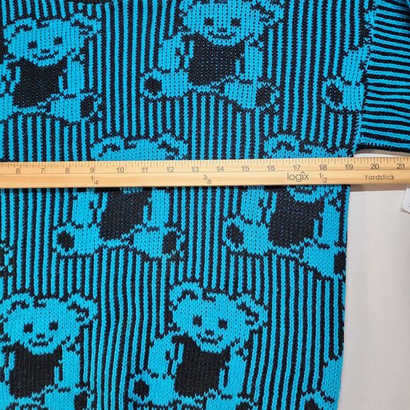 Vintage 80s Adele Knitwear Teddy Bear Sweater Size M Blue Allover Print Retro - Picture 10 of 10